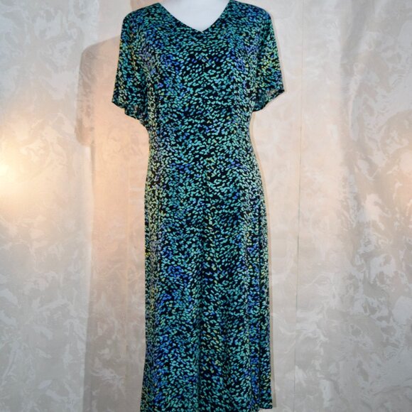 Coldwater Creek Size 18 | Blue Green Abstract Speckle Print Midi Dress | Work - Picture 1 of 6